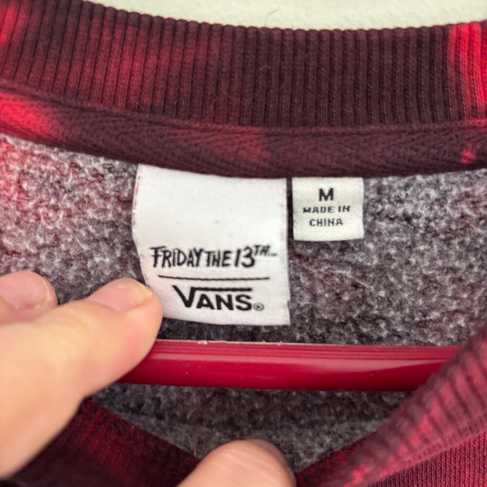 Vans Friday the 13th Red Tie Dye Pullover Sweatshirt Horror Halloween Skate Sz M - Picture 2 of 6